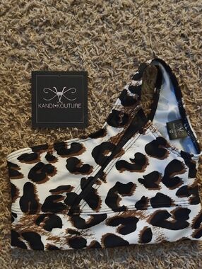 Kandi Kouture Kids Leopard Print Dance Top - White & Brown